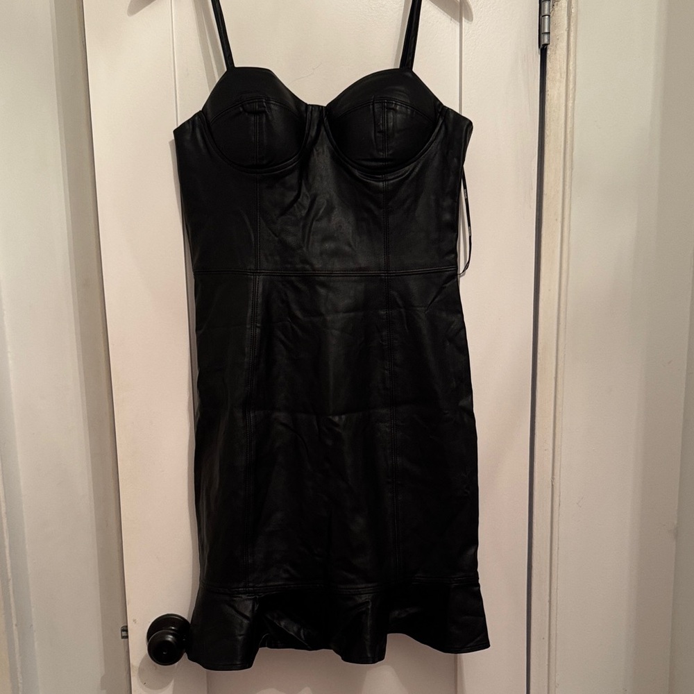 Gracia Black Faux Leather Mini Dress
